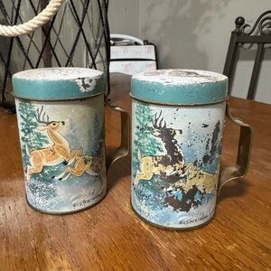 Vintage Deer Design Tin Mugs - Blue and Brown